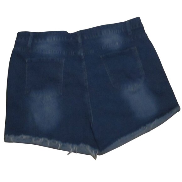 Distressed Denim Shorts With Leopard Print Patches Frayed Hem 3XL Blue - Picture 3 of 5